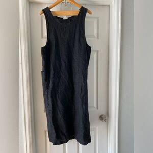 Vintage 100% linen sleeveless black dress with pockets